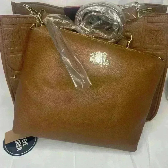 Steve Madden 3 Piece travel tote set 2 purses and wallet in color brown mocha - Picture 6 of 12
